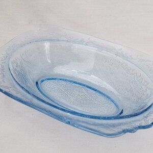 Vintage Blue Indiana Glass Madrid Pattern Oval Bowl, 1940s